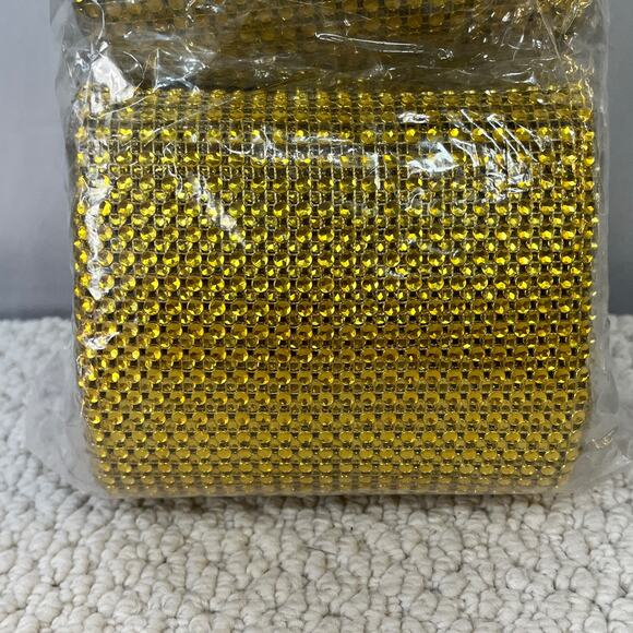 Gold Bling Rhinestone Diamond Mesh Ribbon Wrap Acrylic 2 Rolls/20 Yds Total Mums - Picture 1 of 7